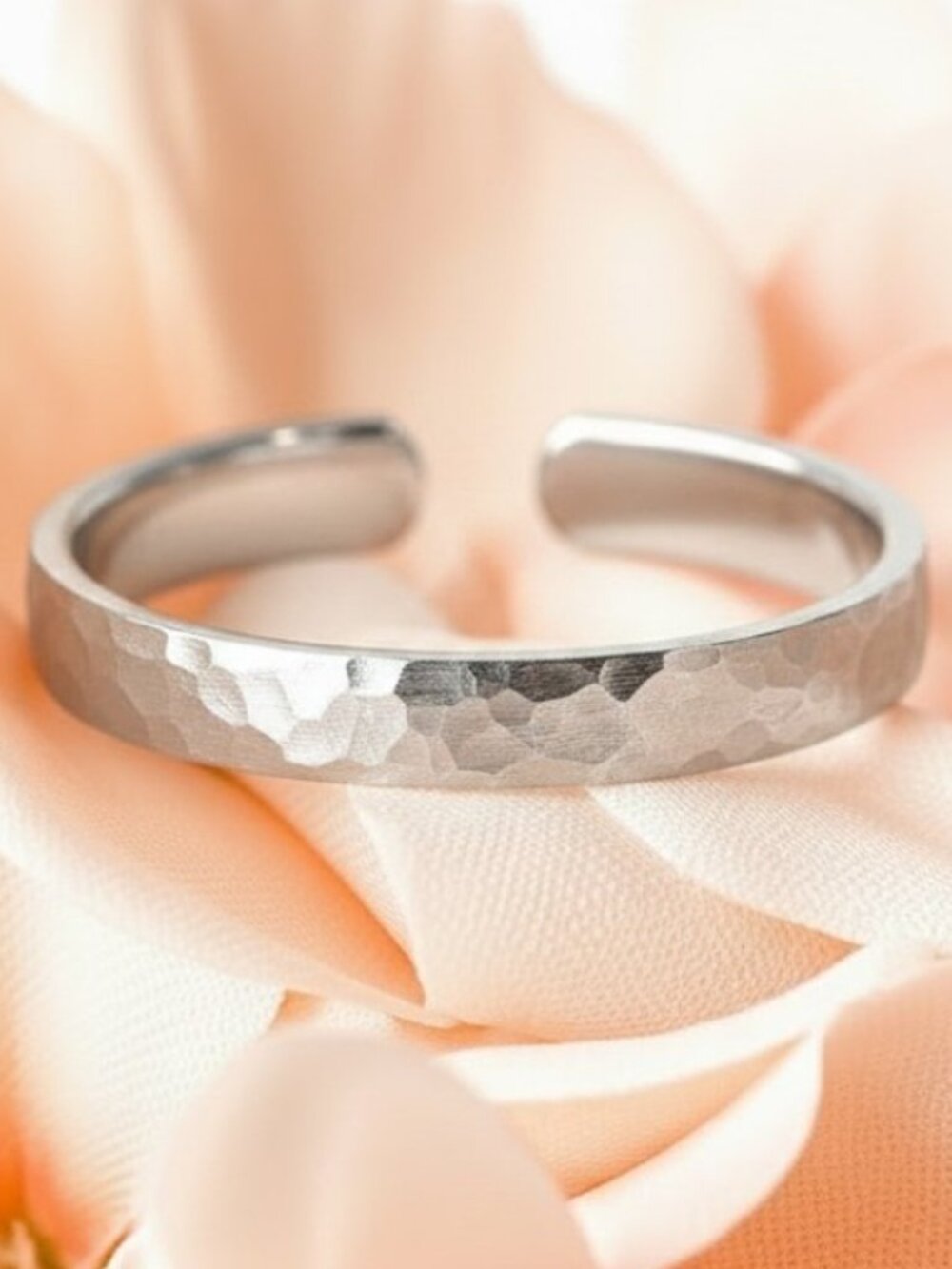 Solid Sterling Silver Hammered Adjustable Ring, Minimalist Unisex Jewelry